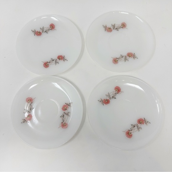 Fire King Other - Vintage Fire King Fleurette Opal Tea Cup Saucers